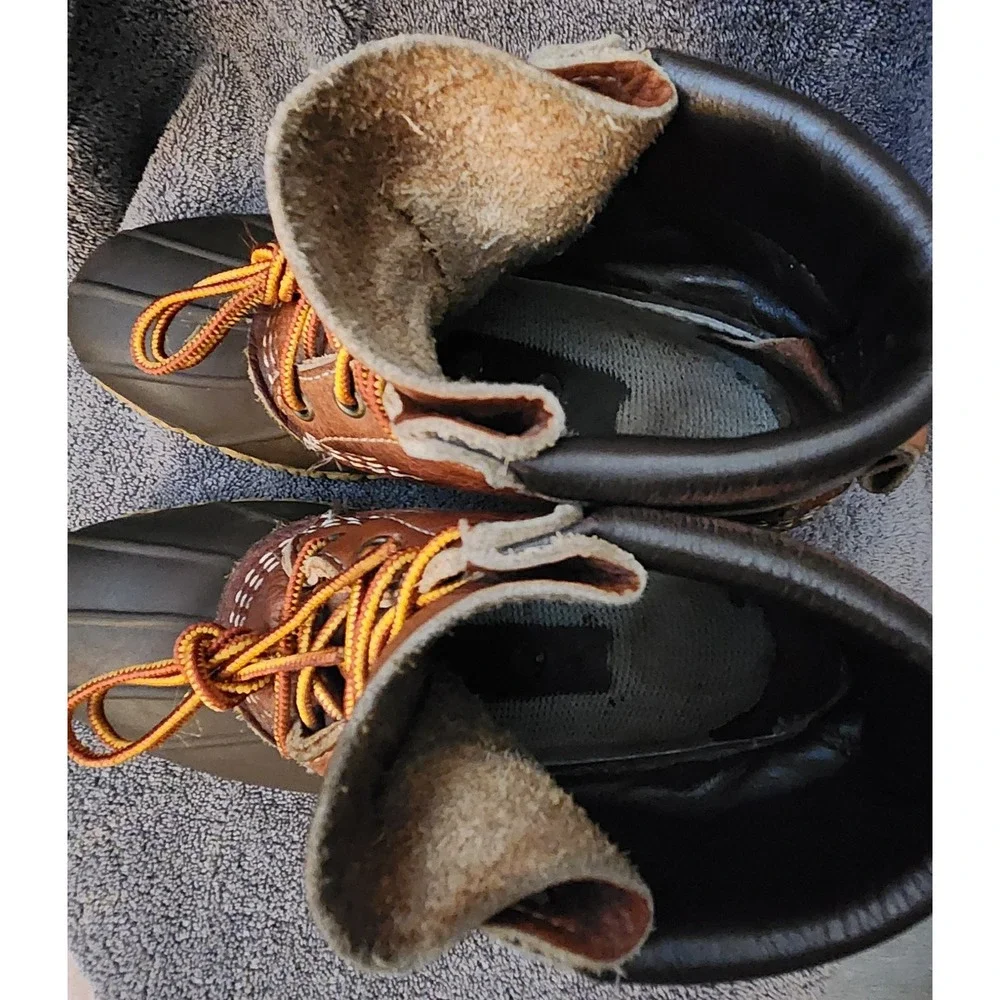 L.L.Bean Padded Collar Boots Women 7M Brown Duck Waterproof Leather Excellent